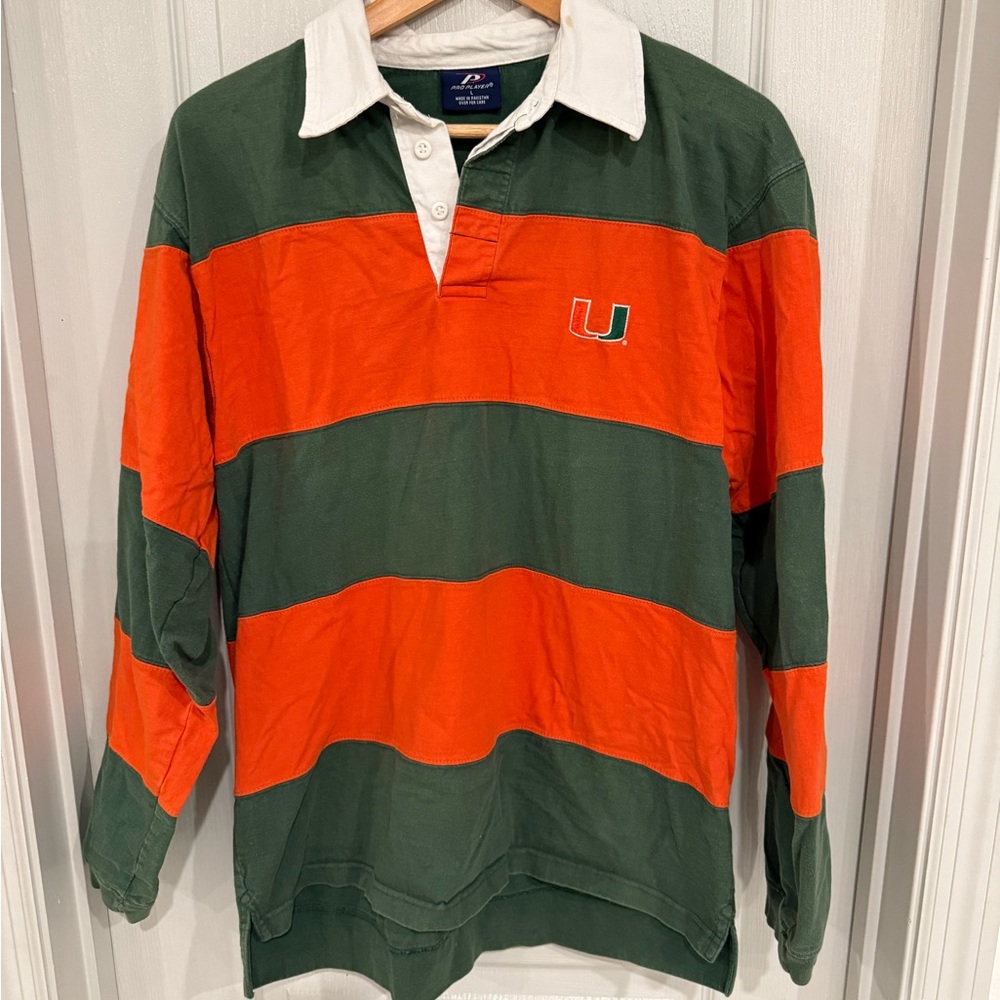 Vintage Pro Player Men's Striped university Miami hurricanes rugby shirt